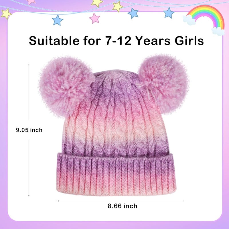 ACTLATI Kids Winter Knitted Beanie Hat Colorful Pompom Ears Ski Hat for Boy Girl(Ages 7-12) - Image 4